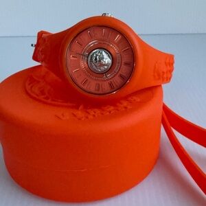 Versus Versace FIRE ISLAND  Orange Silicone Strap Watch VSP1R2921 EUC